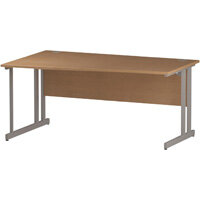 Wave Double Cantilever Silver Leg Left Hand Office Desk Oak W1600mm Wave Double Cantilever Silver Leg Left Hand Office Desk Oak W1600mm