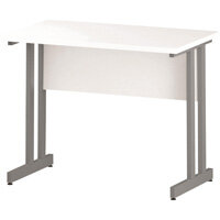 Rectangular Double Cantilever Silver Leg Slimline Office Desk White W1000xD600mm Rectangular Double Cantilever Silver Leg Slimline Office Desk White W1000xD600mm
