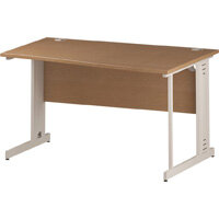 Wave Cable Managed White Leg Right Hand Office Desk Oak W1400mm Wave Cable Managed White Leg Right Hand Office Desk Oak W1400mm