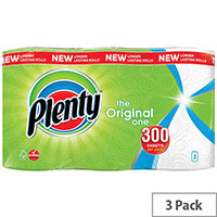 Plenty The Original One Double Kitchen Paper Towel Rolls 300 Sheets per Roll Pack of 3 Plenty The Original One Double Kitchen Paper Towel Rolls 300 Sheets per Roll Pack of 3
