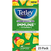 Tetley Super Green Tea IMMUNE Mango & Pineapple with Vitamin C Ref 4691A Pack of 25 Tetley Super Green Tea IMMUNE Mango & Pineapple with Vitamin C Ref 4691A Pack of 25