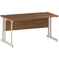 Wave Double Cantilever White Leg Left Hand Office Desk Walnut W1600mm Wave Double Cantilever White Leg Left Hand Office Desk Walnut W1600mm