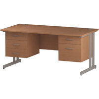 Impulse Rectangular Office Desk W1600xD800xH730mm Silver Double Cantilever Legs Beech Top - Supplied With Matching 2 & 3-Drawer Fixed Pedestals