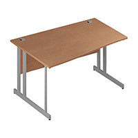 Wave Double Cantilever Silver Leg Left Hand Office Desk Beech W1400mm Wave Double Cantilever Silver Leg Left Hand Office Desk Beech W1400mm