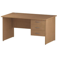 Impulse Rectangular Office Desk W1400xD800xH730mm Panel End Legs Oak - Supplied With Matching 3-Drawer Fixed Pedestal