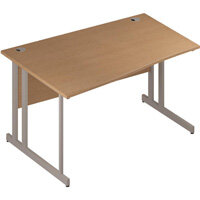 Wave Double Cantilever Silver Leg Left Hand Office Desk Oak W1400mm Wave Double Cantilever Silver Leg Left Hand Office Desk Oak W1400mm