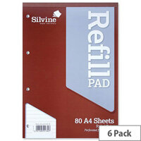 Silvine A4 Refill Pad Headbound Perforated Punched Ruled Pack 6 Silvine A4 Refill Pad Headbound Perforated Punched Ruled Pack 6