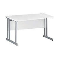 Wave Double Cantilever Silver Leg Left Hand Office Desk White W1400mm Wave Double Cantilever Silver Leg Left Hand Office Desk White W1400mm