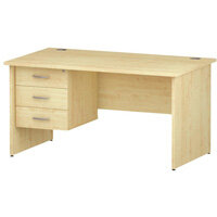 Impulse Rectangular Office Desk W1400xD800xH730mm Panel End Legs Maple - Supplied With Matching 3-Drawer Fixed Pedestal