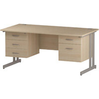 Impulse Rectangular Office Desk W1600xD800xH730mm Silver Double Cantilever Legs Maple Top - Supplied With Matching 2 & 3-Drawer Fixed Pedestals