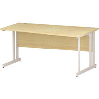 Wave Double Cantilever White Leg Right Hand Office Desk Maple W1600mm Wave Double Cantilever White Leg Right Hand Office Desk Maple W1600mm