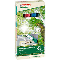 Edding e-21 EcoLine Permanent Marker Bullet Tip Assorted Ref 4-21-4 Pack of 4 Edding e-21 EcoLine Permanent Marker Bullet Tip Assorted Ref 4-21-4 Pack of 4