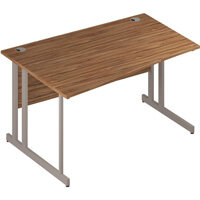 Wave Double Cantilever Silver Leg Left Hand Office Desk Walnut W1400mm Wave Double Cantilever Silver Leg Left Hand Office Desk Walnut W1400mm