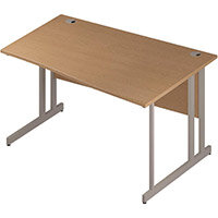 Wave Double Cantilever Silver Leg Right Hand Office Desk Oak W1400mm Wave Double Cantilever Silver Leg Right Hand Office Desk Oak W1400mm