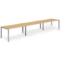 Evolve Plus Single Silver Frame Bench Desk W1400mm Beech (3 Person Pod)