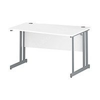 Wave Double Cantilever Silver Leg Right Hand Office Desk White W1400mm Wave Double Cantilever Silver Leg Right Hand Office Desk White W1400mm