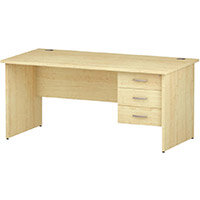Impulse Rectangular Office Desk W1600xD800xH730mm Panel End Legs Maple - Supplied With Matching 3-Drawer Fixed Pedestal