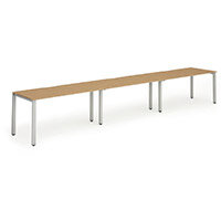 Evolve Plus Single Silver Frame Bench Desk W1400mm Oak (3 Person Pod)