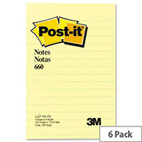 Post-it Notes Large Feint Ruled Pad of 100 Sheets 102x152mm Yellow Pack 6 Post-it Notes Large Feint Ruled Pad of 100 Sheets 102x152mm Yellow Pack 6