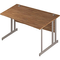 Wave Double Cantilever Silver Leg Right Hand Office Desk Walnut W1400mm Wave Double Cantilever Silver Leg Right Hand Office Desk Walnut W1400mm
