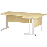 Impulse L-Shaped Corner Right Hand Double Cantilever White Leg Office Desk Maple W1800mm