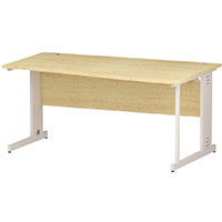 Wave Cable Managed White Leg Right Hand Office Desk Maple W1600mm Wave Cable Managed White Leg Right Hand Office Desk Maple W1600mm