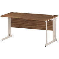 Wave Cable Managed White Leg Right Hand Office Desk Walnut W1600mm Wave Cable Managed White Leg Right Hand Office Desk Walnut W1600mm