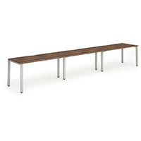 Evolve Plus Single Silver Frame Bench Desk W1400mm Walnut (3 Person Pod)