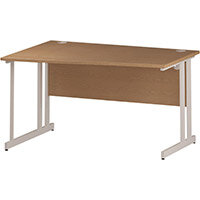 Wave Double Cantilever White Leg Left Hand Office Desk Oak W1400mm Wave Double Cantilever White Leg Left Hand Office Desk Oak W1400mm