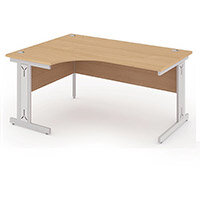 Impulse L-Shaped Left Hand Office Desk W1600xD1200/800xH730mm Silver Cable Managed Legs Beech Top