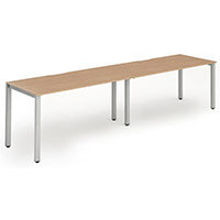 Evolve Plus Single Silver Frame Bench Desk W1400mm Oak (2 Person Pod)