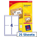 Avery L7994-25 Weatherproof Shipping Labels Laser 4 per Sheet 99.1x139mm 100 Labels Avery L7994-25 Weatherproof Shipping Labels Laser 4 per Sheet 99.1x139mm 100 Labels