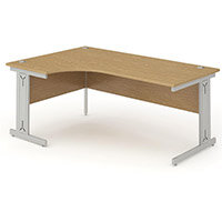 L-Shaped Corner Left Hand Cable Managed Silver Leg Office Desk Oak W1600mm L-Shaped Corner Left Hand Cable Managed Silver Leg Office Desk Oak W1600mm