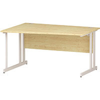 Wave Double Cantilever White Leg Left Hand Office Desk Maple W1400mm Wave Double Cantilever White Leg Left Hand Office Desk Maple W1400mm
