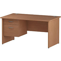 Impulse Rectangular Office Desk W1400xD800xH730mm Panel End Legs Beech - Supplied With Matching 2-Drawer Fixed Pedestal