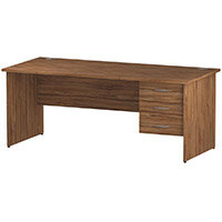 Impulse Rectangular Office Desk W1800xD800xH730mm Panel End Legs Walnut - Supplied With Matching 3-Drawer Fixed Pedestal