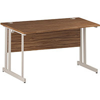 Wave Double Cantilever White Leg Left Hand Office Desk Walnut W1400mm Wave Double Cantilever White Leg Left Hand Office Desk Walnut W1400mm