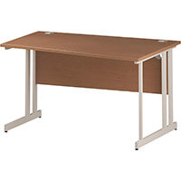 Wave Double Cantilever White Leg Right Hand Office Desk Beech W1400mm Wave Double Cantilever White Leg Right Hand Office Desk Beech W1400mm