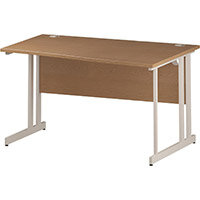 Wave Double Cantilever White Leg Right Hand Office Desk Oak W1400mm Wave Double Cantilever White Leg Right Hand Office Desk Oak W1400mm