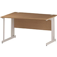 Wave Cable Managed White Leg Left Hand Office Desk Oak W1400mm Wave Cable Managed White Leg Left Hand Office Desk Oak W1400mm
