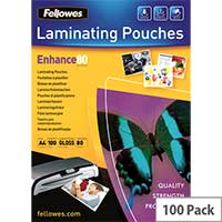 Fellowes Laminating Pouches 80 Micron A4 Pack 100 Fellowes Laminating Pouches 80 Micron A4 Pack 100