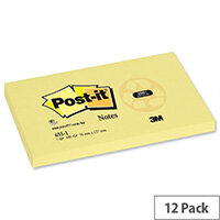 Post-it Recycled Notes 76x127mm Canary Yellow Pad of 100 Pack 12 Post-it Recycled Notes 76x127mm Canary Yellow Pad of 100 Pack 12