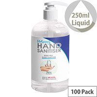 250ml Pump Hand Sanitiser - Fully Approved Ethanol Based Sanitising Liquid PCS 100380 Pack of 100 250ml Pump Hand Sanitiser - Fully Approved Ethanol Based Sanitising Liquid PCS 100380 Pack of 100