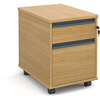 Mobile 2 drawer pedestal with graphite finger pull handles 600mm deep - oak Mobile 2 drawer pedestal with graphite finger pull handles 600mm deep - oak