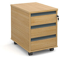 Mobile 3 drawer pedestal with graphite finger pull handles 600mm deep - oak Mobile 3 drawer pedestal with graphite finger pull handles 600mm deep - oak