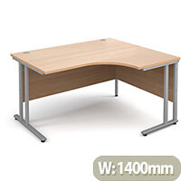 Maestro 25 SL right hand ergonomic desk 1400mm - silver cantilever frame, beech top