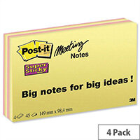 Post-it Super Sticky Meeting Notes 45 Sheets Pads 149x98.4mm Bright Colours Pack 4 Post-it Super Sticky Meeting Notes 45 Sheets Pads 149x98.4mm Bright Colours Pack 4