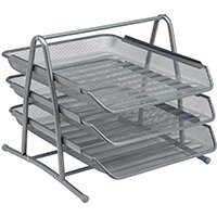 Office Mesh Letter Tray 3 Tier Stackable Front Load Portrait Foolscap Scratch Resistant Silver 5 Star