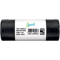 2Work Refuse Sack 100 Litre 20 Bags per Roll Pack of 10 Black BR100 2Work Refuse Sack 100 Litre 20 Bags per Roll Pack of 10 Black BR100