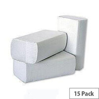 2Work White 1 Ply Multi-Fold Paper Hand Towels 200 Towels Per Sleeve 15 Sleeves (3000 Sheets) HT8301